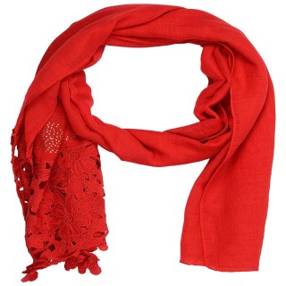 Designer Half Net Diamond Stole- Rose Red